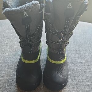 Kamik Black and Gray Boots with Neon Accents